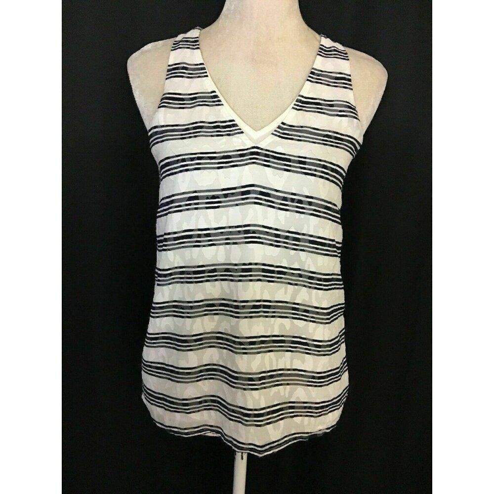 Cooper & Ella Anthropologie Womens Black White Striped V Neck Tank Top Xs